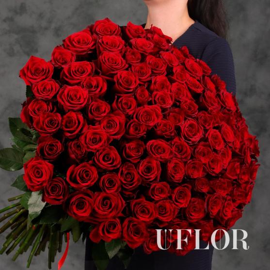 101 красная Эквадорская роза 90см