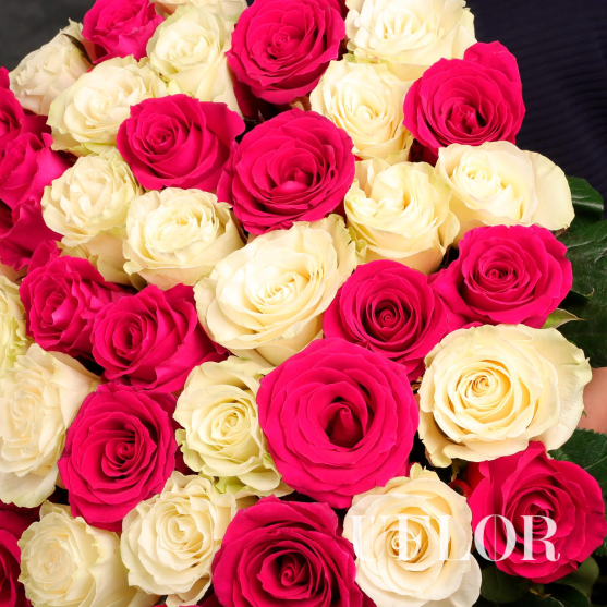 45 белых и розовых Эквадорских роз 70см